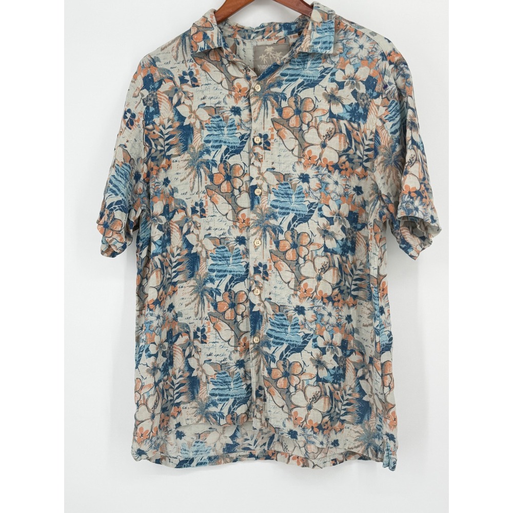 Margartaville Mens Button Down Shirt XL Silk Linen Floral Vacation Resort Summer